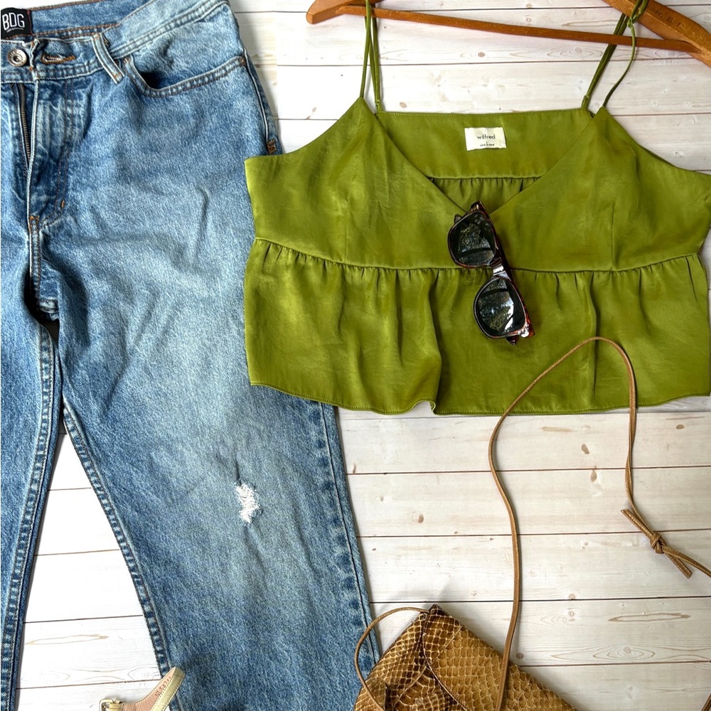 Olive Green Ruffle Cami Top - Women